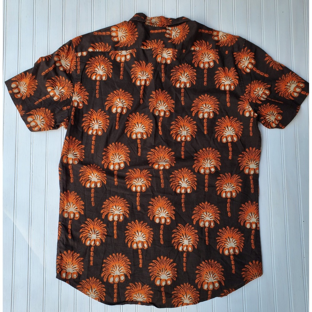 Taylor Stitch Mens 42 Brown Orange Palm Tree Print Cotton Linen Button Down - Picture 6 of 6